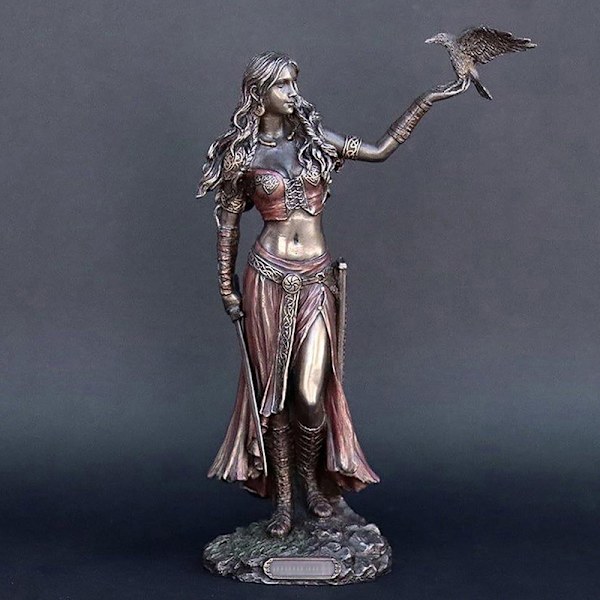Resin Statyer Morrigan The Celtic Goddess of Battle With Crow & Brown A
