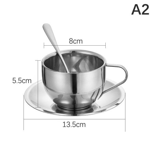 Kaffekopp dobbeltlags varmbestandig kaffekoppsett rustfritt Silver A2