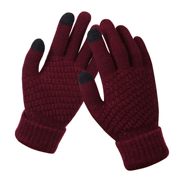 Vinter Touch-Handskar Dam Varma Stretch Stickade Vantar Imitation W Wine red