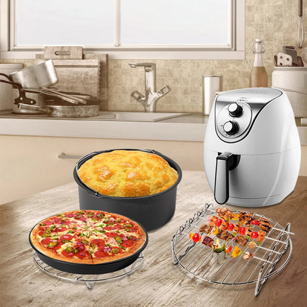 3 Skewer Air Fryer Rack -sarjaa Teräspidike Kaksikerroksinen Grill Ba Silver one size