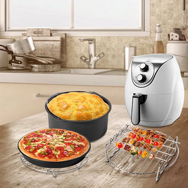 3 Spett Air Fryer Rack Kit Stålhållare Dubbellager Grill Ba Silver one size