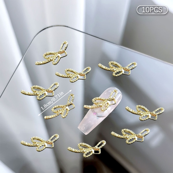 10 kpl DIY Nail Art Decoration 3D Sliver / kultainen rusetti kynsipora 10Pcs Gold 7*18mm