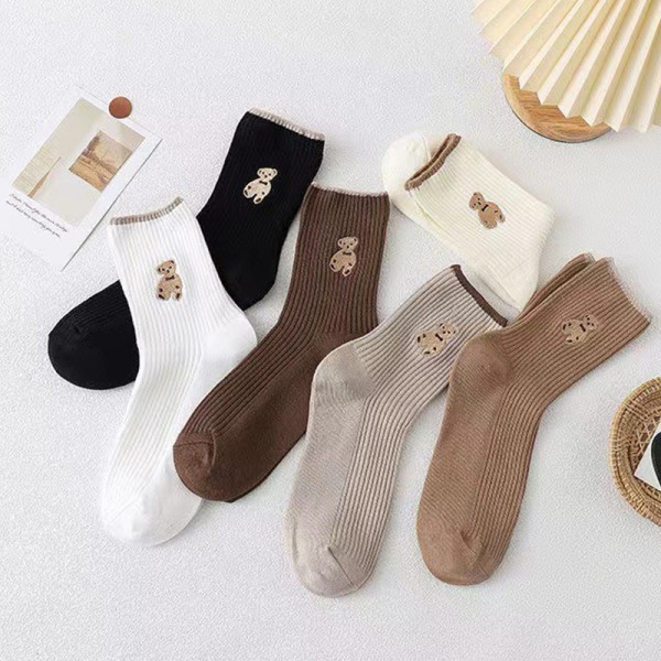 5Pairs Naisten keskiputkisukat Sarjakuva karhusukat Talvi High To Multicolor 5Pcs