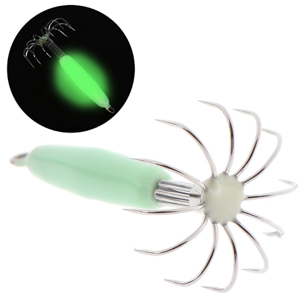 1PC Luminous Fishing Lures Baits Squid Jigs Hook Light Green Fi one size