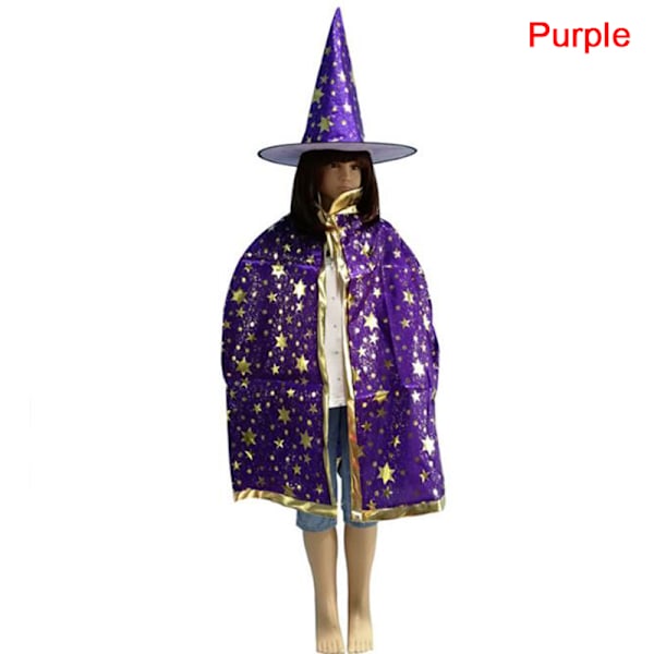 2 stk/sett Barn Halloween Kostyme Heks Kappe og Purple