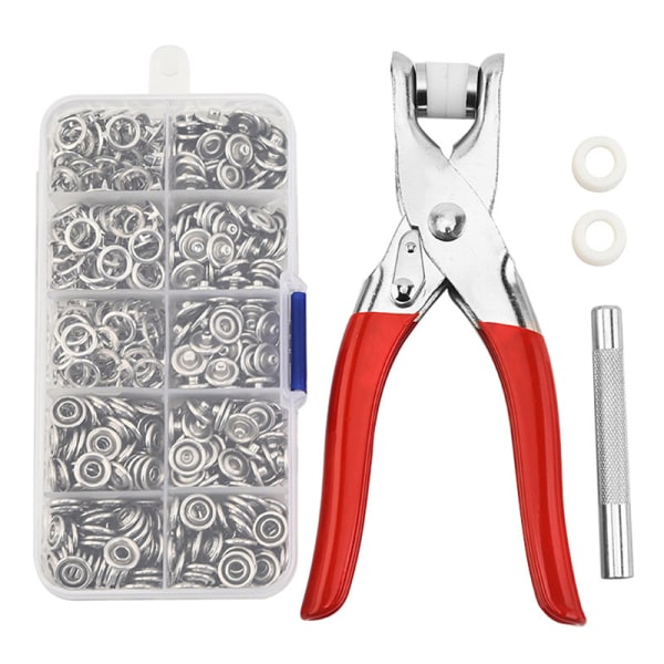 Sæt Snap Fasteners Kit Tool Metal Snap Buttons Ringe med Fast Silver B
