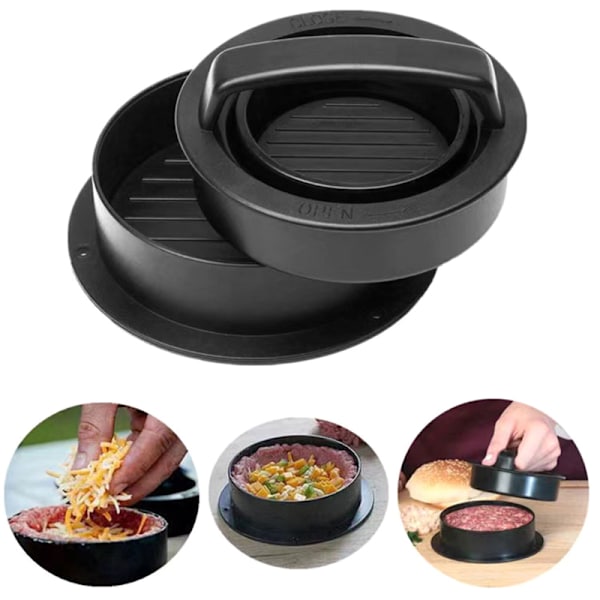 Non Stick Hamburger Meat Ball Pie Press Fyldt burgerfrikadelle Black 12.5x12.5x6cm