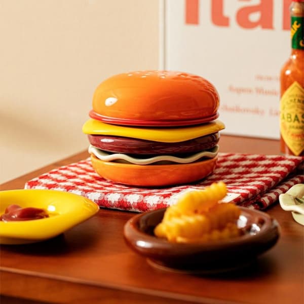 6 stk. Stabelbart Hamburger-tallerken-sæt Burger 6-lags middagstallerken one size