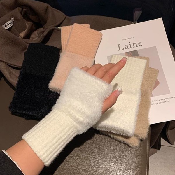 Pehmeät talviset puolisormikäsineet Naisten neulotut Fingerless G Khaki onesize