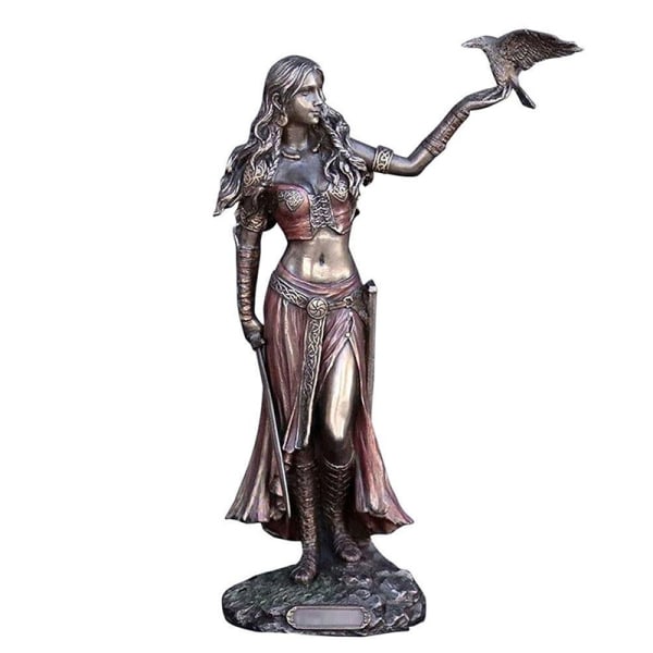 Resin Statyer Morrigan The Celtic Goddess of Battle With Crow & Brown A