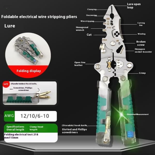 Multifunktionel Kabelstripper med Elektrisk Testpen Foldbar A