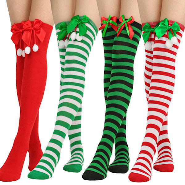 Julepynt Sokker Stribede Langstrømper Christmas Deco Green A15