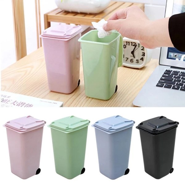 Mini Desktop Skraldespand Plast affaldsspande Med Låg Husholdning Cl Pink One Size