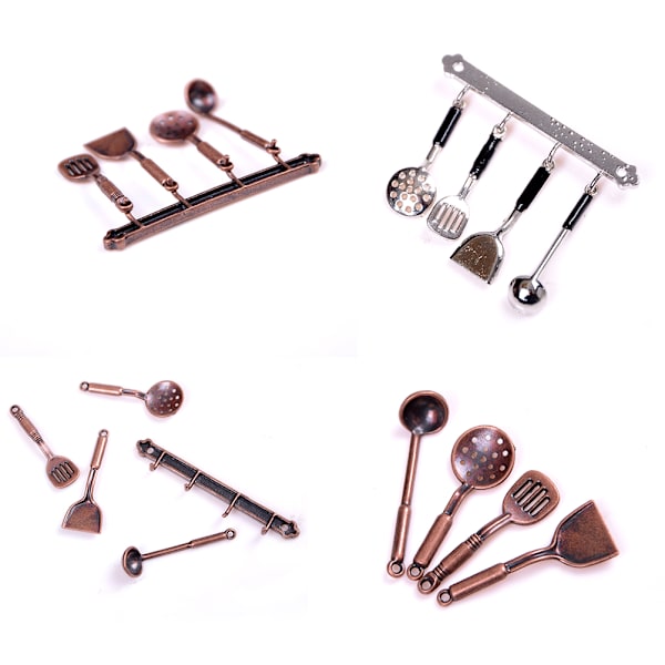 5kpl 1:12 Doll House Miniatyyri metalliset keittiövälineet Nukkekotitila Broze 0