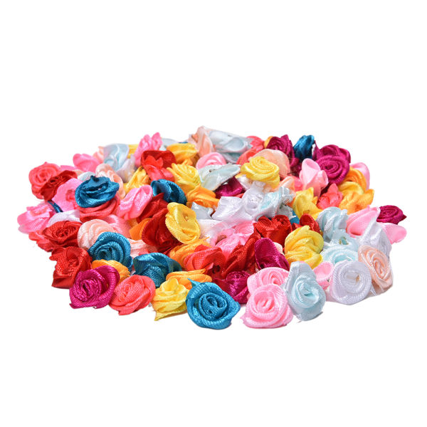 100 st Rose Ribbon DIY Applikation Tillbehör Bröllop Tyg Flow Random color 100Pcs