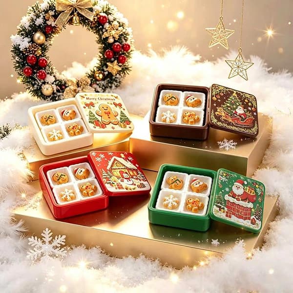 Söt julpepparkaksask presentförpackning 3D-harts DIY för nyckelring Beige