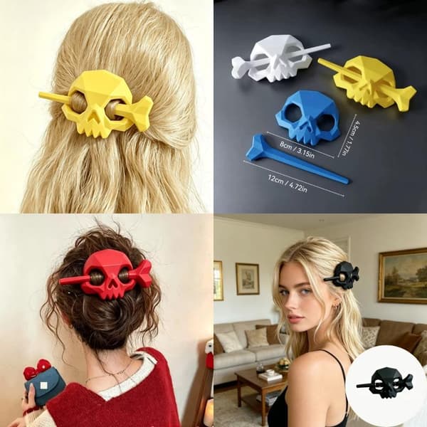 3D-printet kranie-hårspænde Hårklemme Halloween festpynt Hår A2