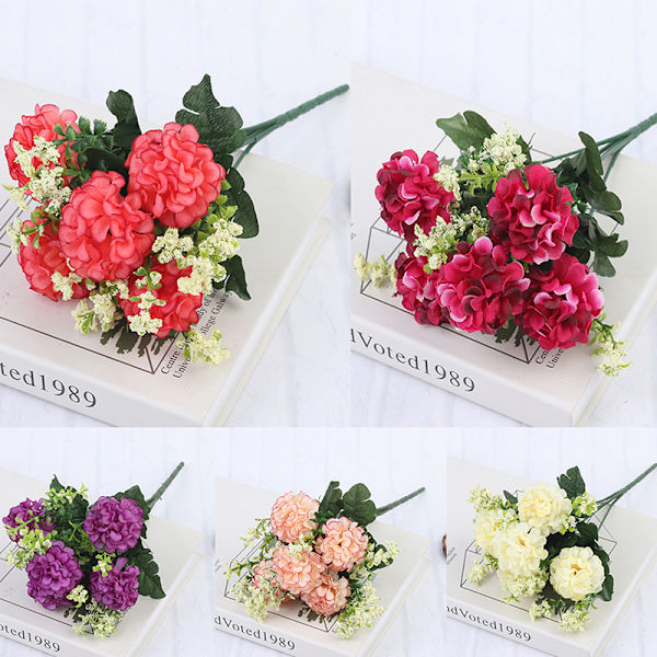 1 bukett 5 huvuden Hortensia Silk Flower Artificiell blomma Holdi Red one size