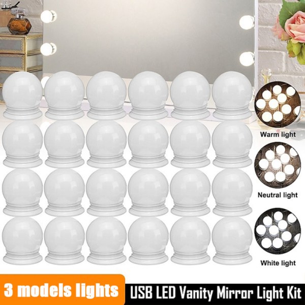 Hollywood-stil LED-pærer Vanity Makeup Dressing Bord USB Mirr White 10pcs