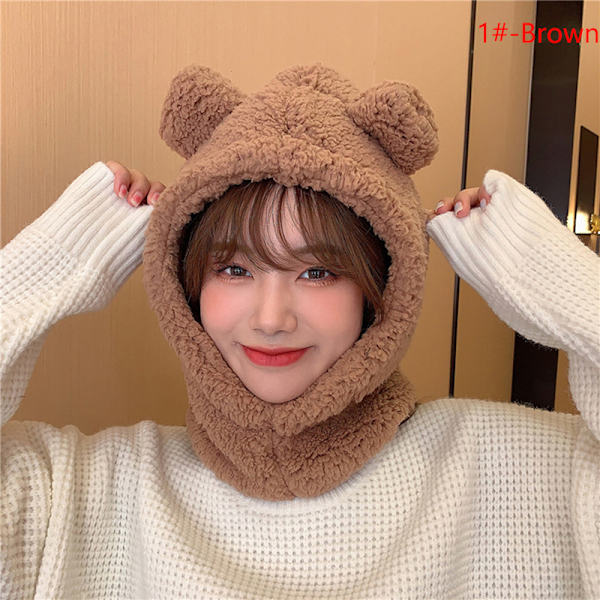 e Bear Ear Hat Scarf Handskar 3-i-1 Winter Warm Cap Dam Windpr 1#-Brown one size