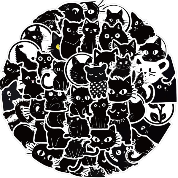 50 stk Cartoon Black Cats Expression Stickers Laptop Koffert Bi Black one size