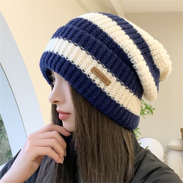 Vintervarma Mössor för Kvinnor, Casual Staplade Stickade Bonnet-Mössor A4