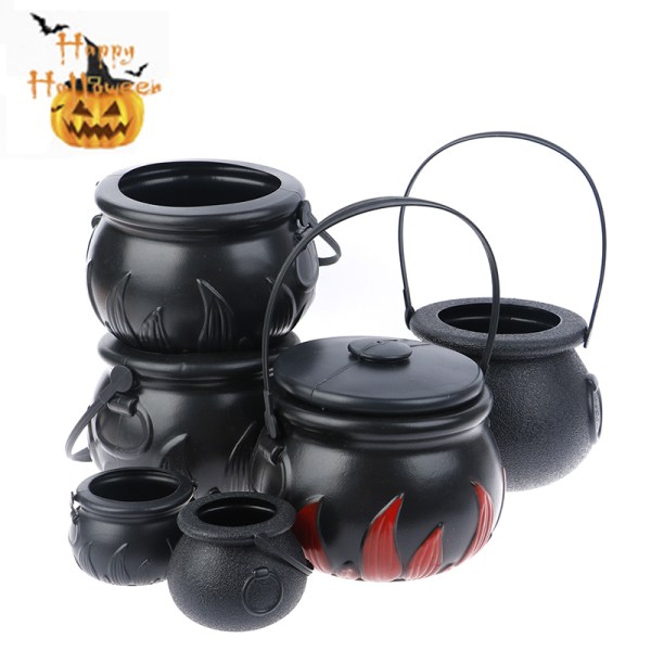 1 STK Halloween Candy Pot Cauldron Novelty Halloween bøtte Orna Large with fire