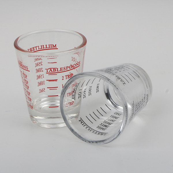 1Pc 30 ML Glasmätkopp med Skala Shot Glass Flytande Glas Red 30ml