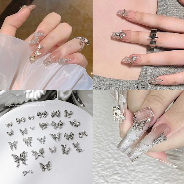 10 stk DIY Nail Art Decoration 3D Silver Butterfly Shiny Rhinest C 10Pcs