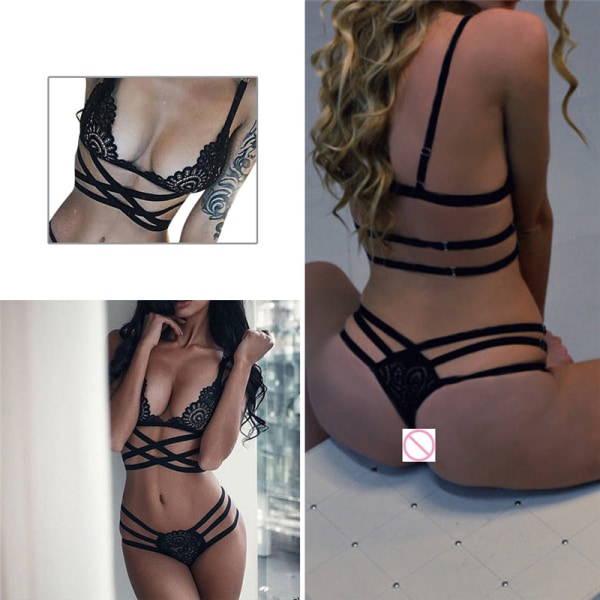 Sexy Women Alusvaatteet Hollow Out Bandage Lace Sexy alusvaatteet puku Black S