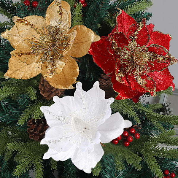 Glittrande Julblommornament till Trädet Champagne