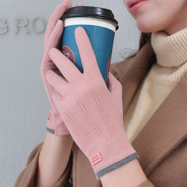 Vintertjocka Plåsterhandskar för Kvinnor - Mode, Varma, Mocka, Utomhus Pink