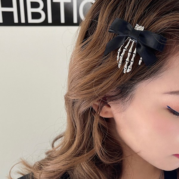 Halloween Sløjfe Kranie Klip Skelet Spøgelse Hånd Knogle Hårnål Vinta Black