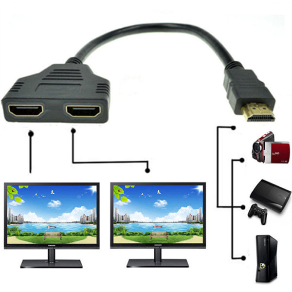 Ny 1080P HDMI-port hane till 2 hona 1 in 2 ut splitterkabel 30cm