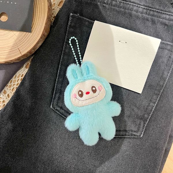 Labubu Plysch Leksak Nyckelring Cartoon Monster Dockan Hänge Bil Blue