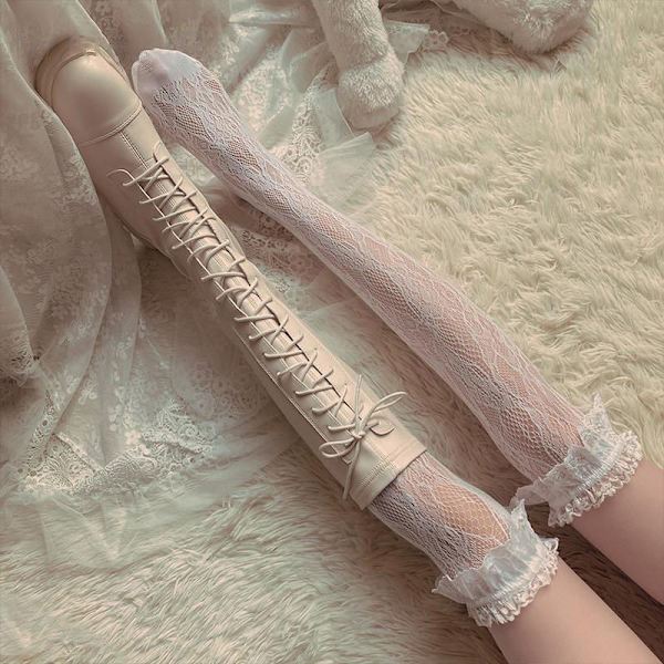 Lolita Blondestrømper Dame Lår Transparent Over Kne Sokker J White Onesize