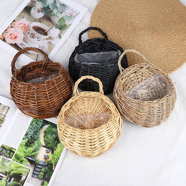 Flower er Wall Hanging Wicker Rattam Basket Garden Vine Pot s H Coffee one size