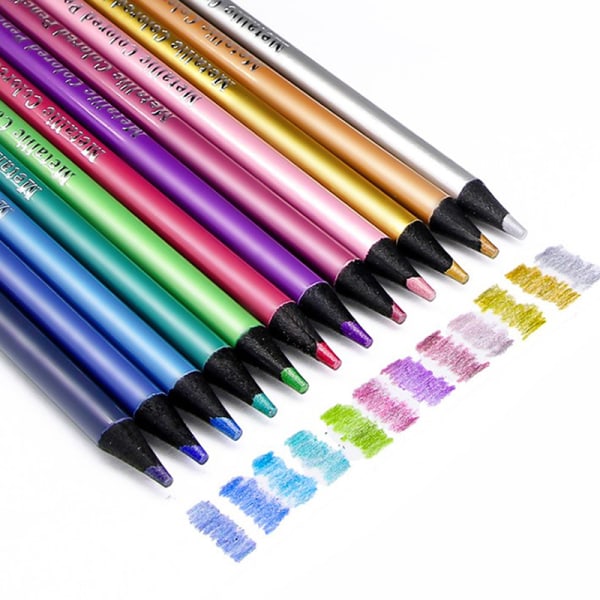 12 färger metalliska färgpennor Ritning Skiss Set Colorin Multicolor onesize