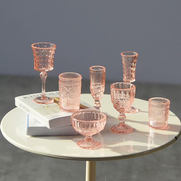 7 Stk 1:6 Dukkehus Miniature Vandkop Vinglas Champagne Gla Pink One Size