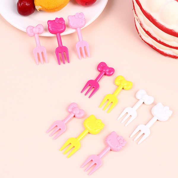 10 stk Mini Kawaii Dyre Tegneserie Gaffel Frukt Barn Kake Desse 3.8*1.6cm