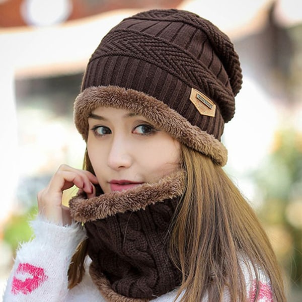 Män Kvinnor Vinter Varm Virkad Stickad Baggy Beanie Ull Skull Hat Brown KK2