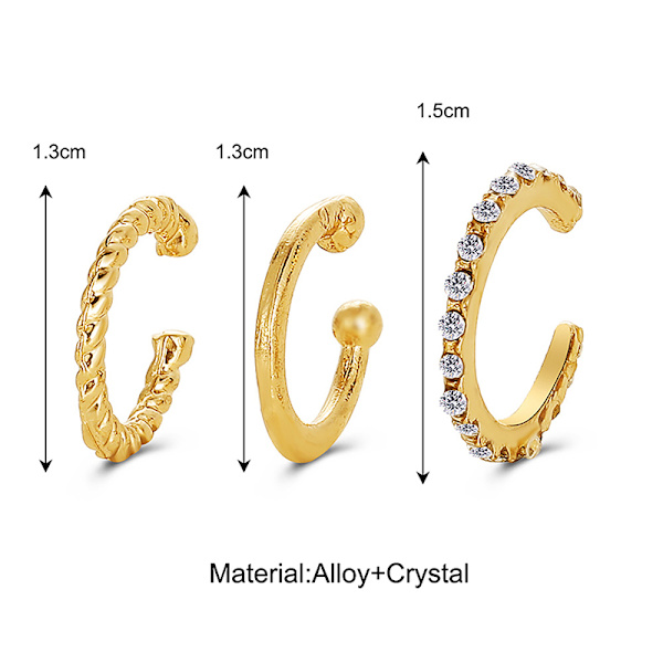 3PCS Mode Utsökta Zircon Öronklämmor Öronmudd Ingen Piercing Cr A3