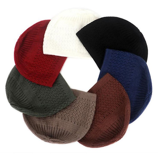 Afslappet Strikket Muslimsk Mænds Bønnehuer Vinter Varme Beanies Hat I Khaki