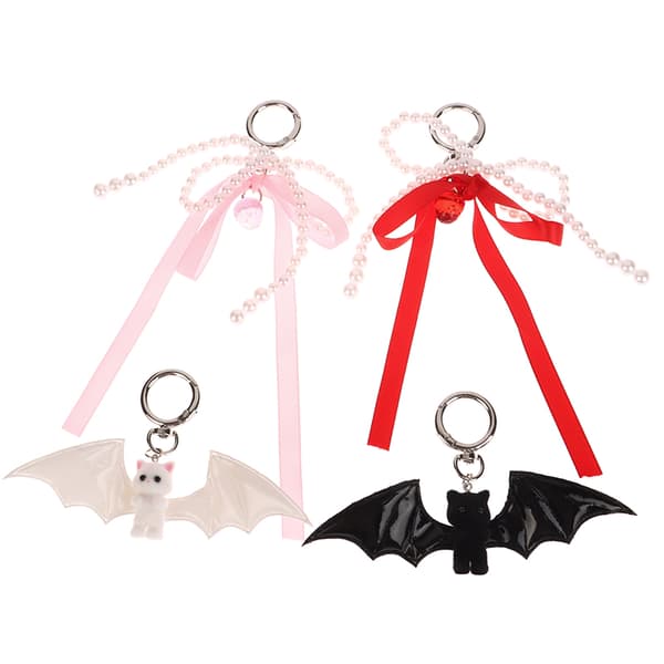 Halloween Flocking Lepakko Kissa Avaimenperä Söpö e Rusetti Helmi Avaimenperä B A3