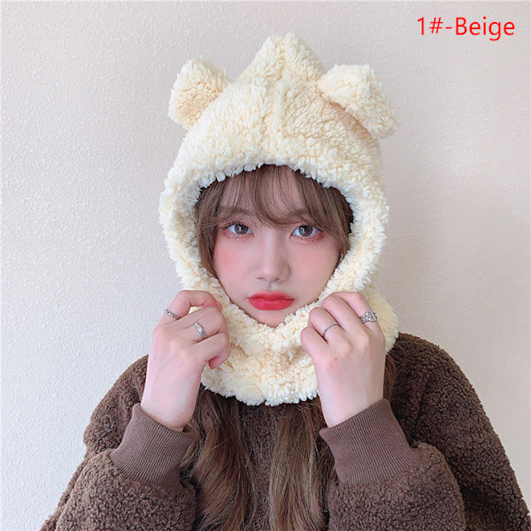 e Bear Ear Hat Scarf Handskar 3-i-1 Winter Warm Cap Dam Windpr 1#-Beige one size