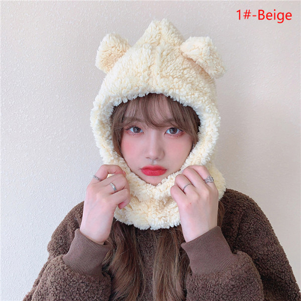 e Bjørn Ørelue Skjerfhansker 3-i-1 Vintervarmelue Dame Vindpr 1#-Beige one size