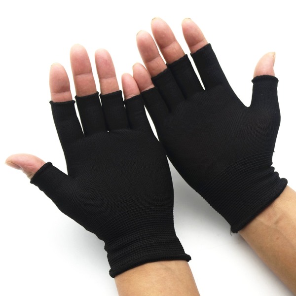 Halvfinger fingerløse handsker til kvinder og mænd Uld strik håndled Black