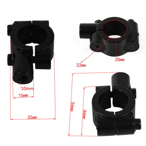 2 stk Motorsykkel bakre styrehåndtak Speilmonteringsholdere Adapter Black 2pcs