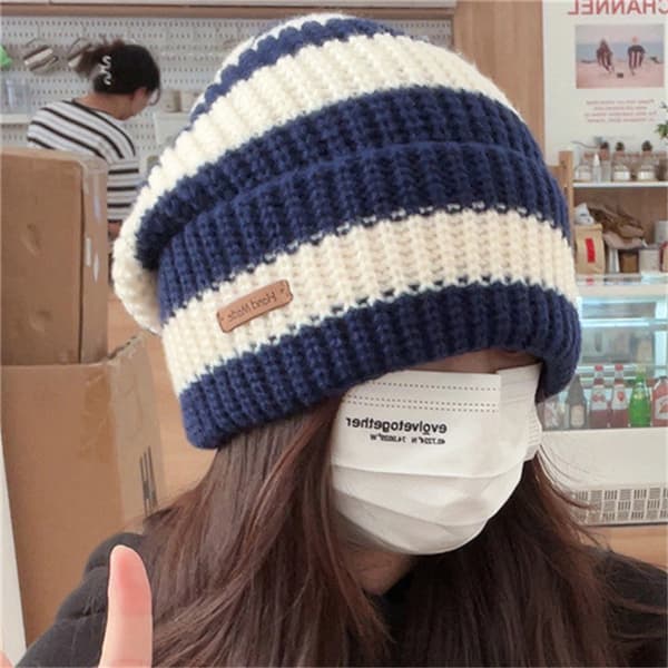 Vintervarma Mössor för Kvinnor, Casual Staplade Stickade Bonnet-Mössor A3