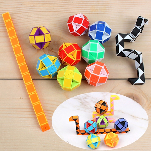 1st 3D Magic Cube Kid Pedagogisk Magic Snake Linjal Rubic Cube Orange 2#